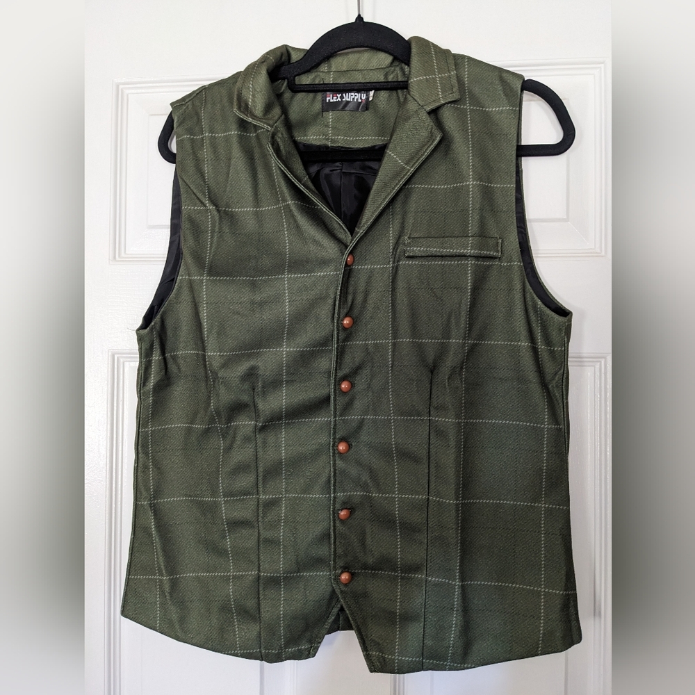 Green Plaid Vest with Button Details
